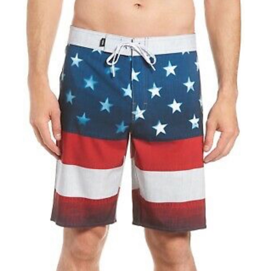 >Era Board Short Usa Flag Team Stripes Star White Red Blue Swim Brand New Vans